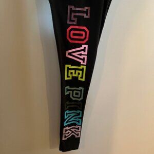 Victoria's Secret "PINK" Rainbow High Waist Leggings Black Love Pink Logo Medium